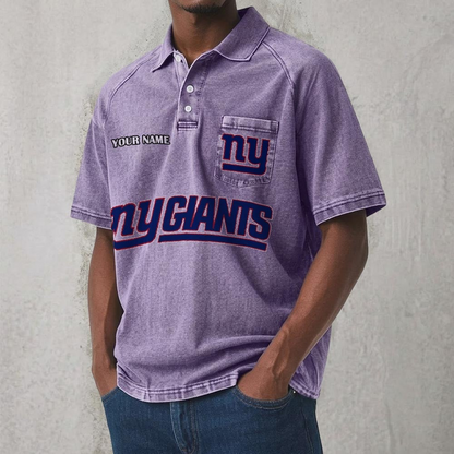 NYG x NFL Men's Distressed Turn-Down Collar Polo DATND TANTD 250526