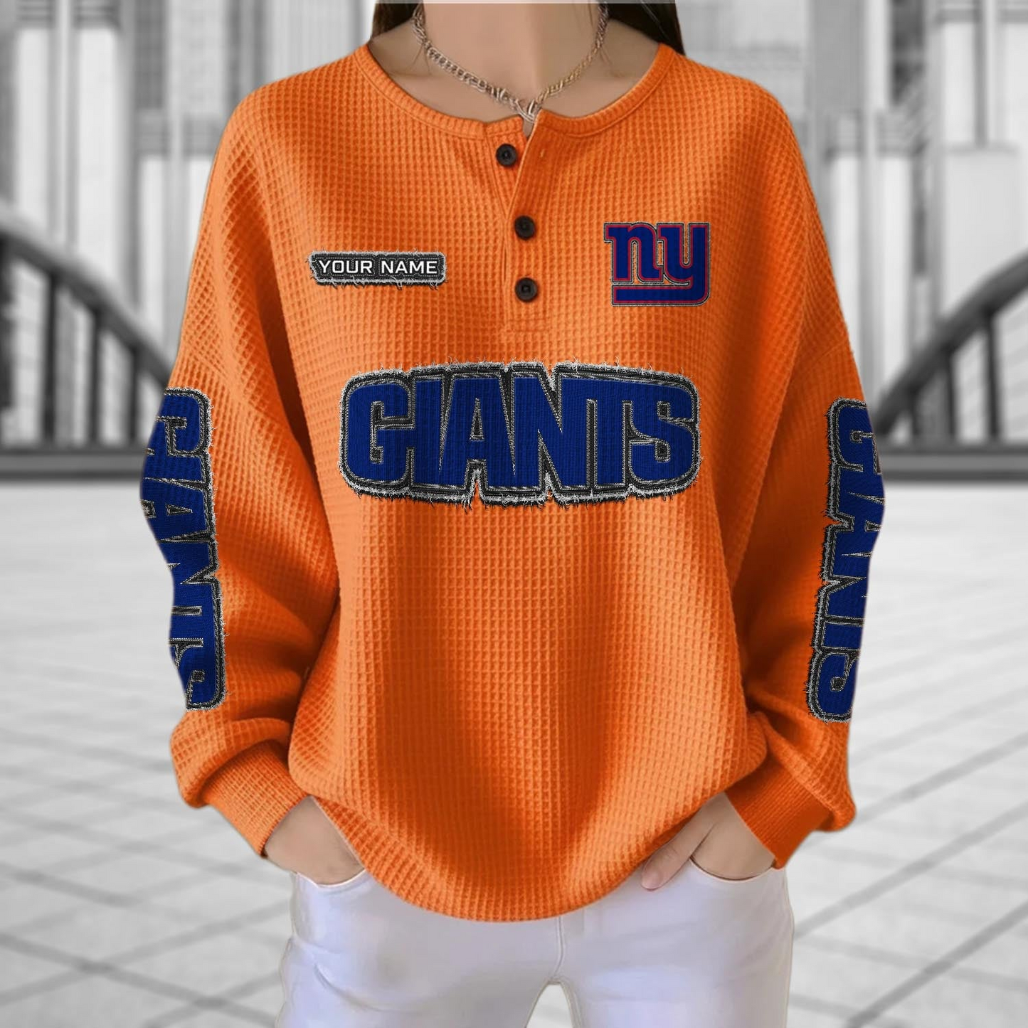 NYG x NFL Personalized Waffle Knit Henley Sweatshirt 2005 DatND DVT