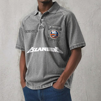 NYI x NHL Men's Distressed Turn-Down Collar Polo DATND TANTD 250526