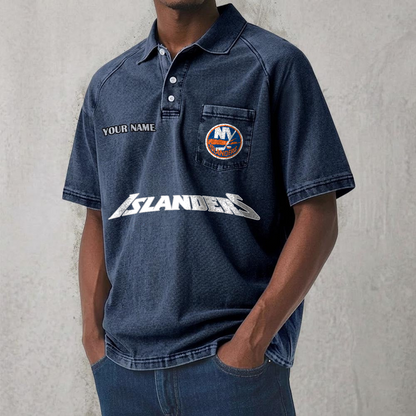 NYI x NHL Men's Distressed Turn-Down Collar Polo DATND TANTD 250526