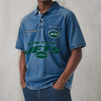 NYJ x NFL Men's Distressed Turn-Down Collar Polo DATND TANTD 250526
