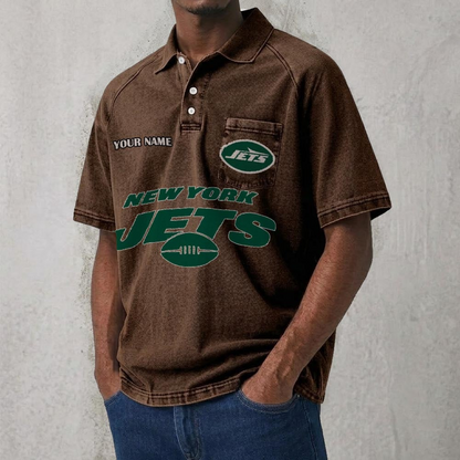 NYJ x NFL Men's Distressed Turn-Down Collar Polo DATND TANTD 250526