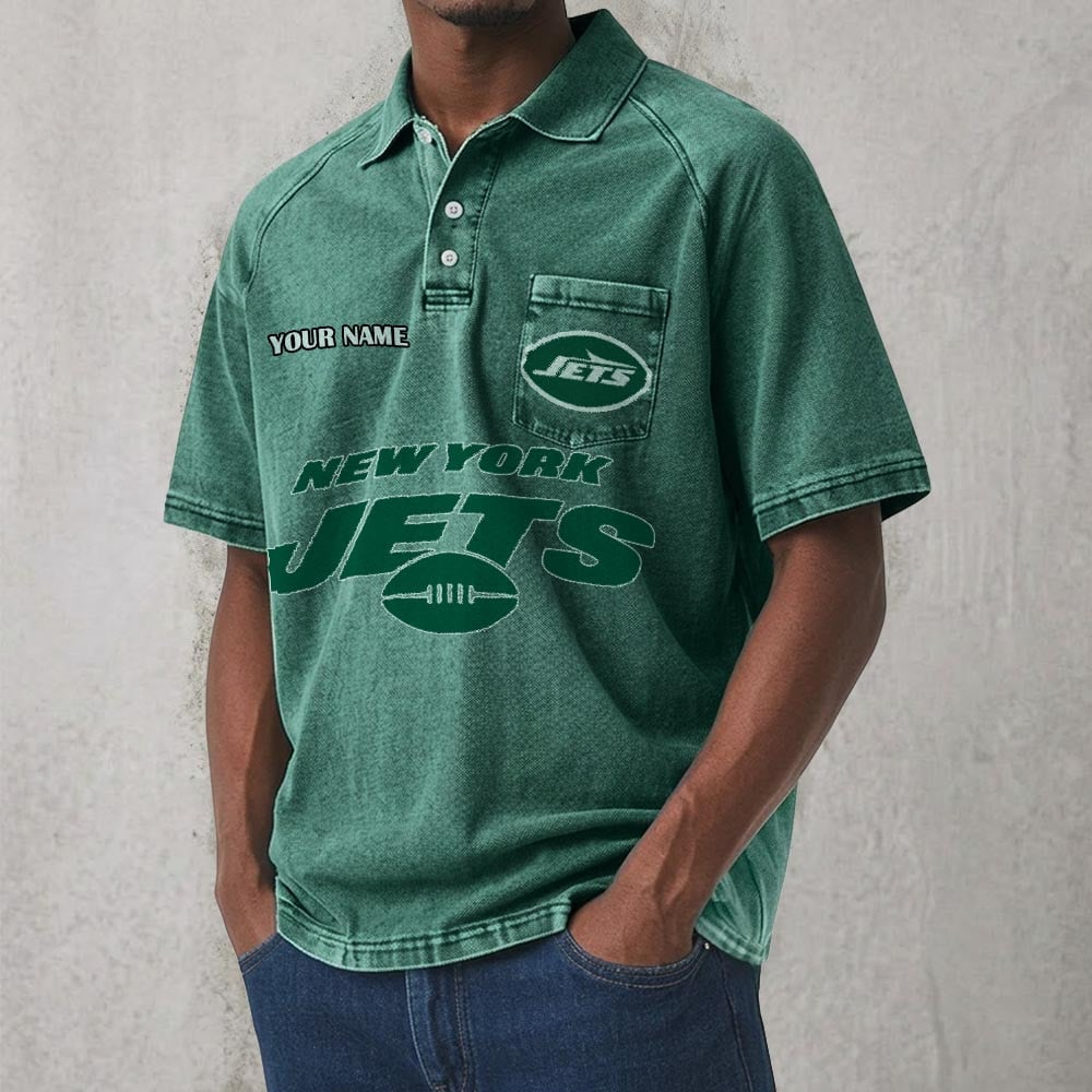 NYJ x NFL Men's Distressed Turn-Down Collar Polo DATND TANTD 250526