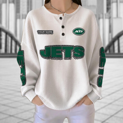 NYJ x NFL Personalized Waffle Knit Henley Sweatshirt 2005 DatND DVT