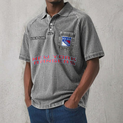 NYR x NHL Men's Distressed Turn-Down Collar Polo DATND TANTD 250526