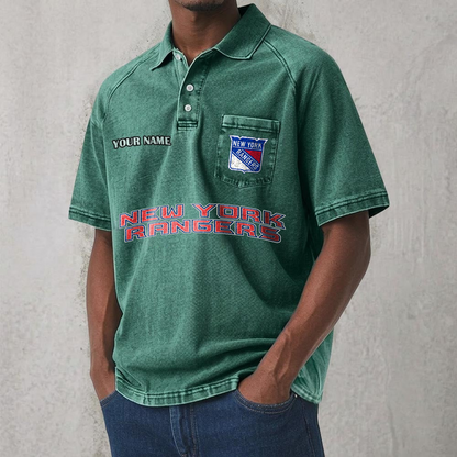 NYR x NHL Men's Distressed Turn-Down Collar Polo DATND TANTD 250526