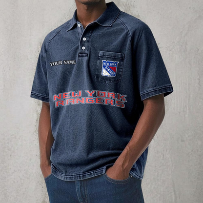NYR x NHL Men's Distressed Turn-Down Collar Polo DATND TANTD 250526