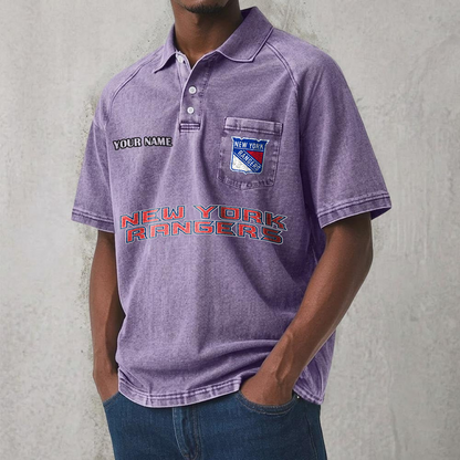 NYR x NHL Men's Distressed Turn-Down Collar Polo DATND TANTD 250526