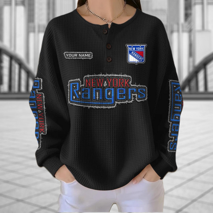 NYR x NHL Personalized Waffle Knit Henley Sweatshirt 2005 DatND DVT