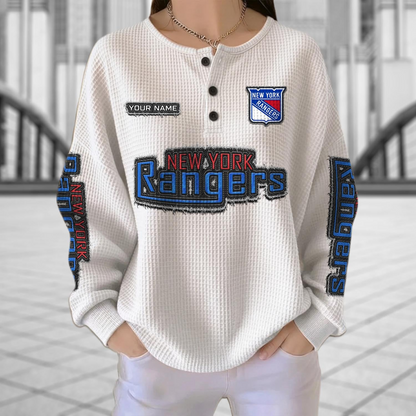 NYR x NHL Personalized Waffle Knit Henley Sweatshirt 2005 DatND DVT
