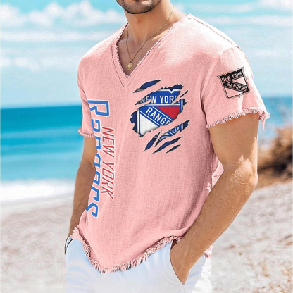 NYR x NHL V-Neck Linen Beach Shirt 1905 DatND DVT
