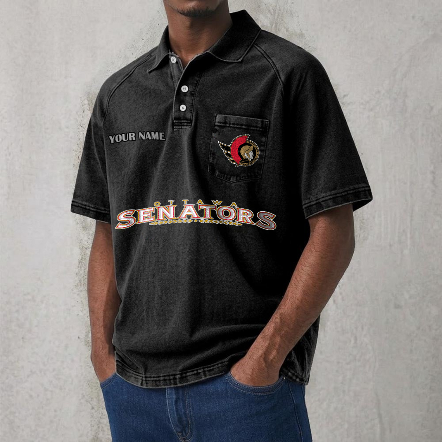 OTT x NHL Men's Distressed Turn-Down Collar Polo DATND TANTD 250526
