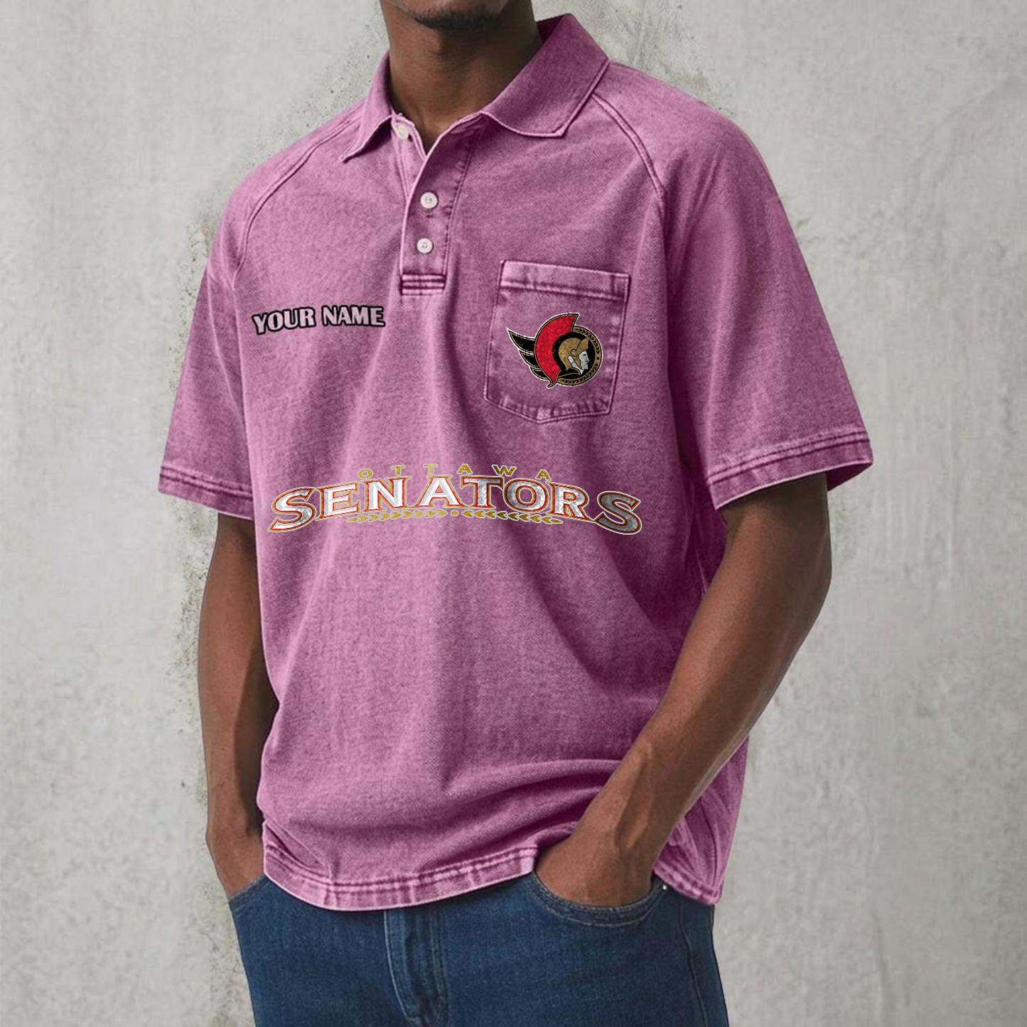OTT x NHL Men's Distressed Turn-Down Collar Polo DATND TANTD 250526