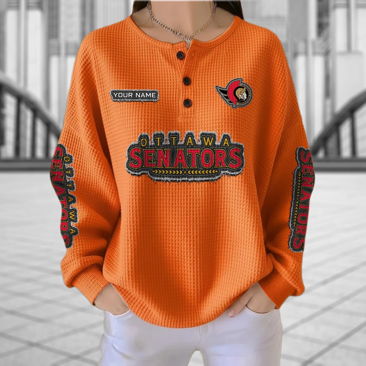 OTT x NHL Personalized Waffle Knit Henley Sweatshirt 2005 DatND DVT