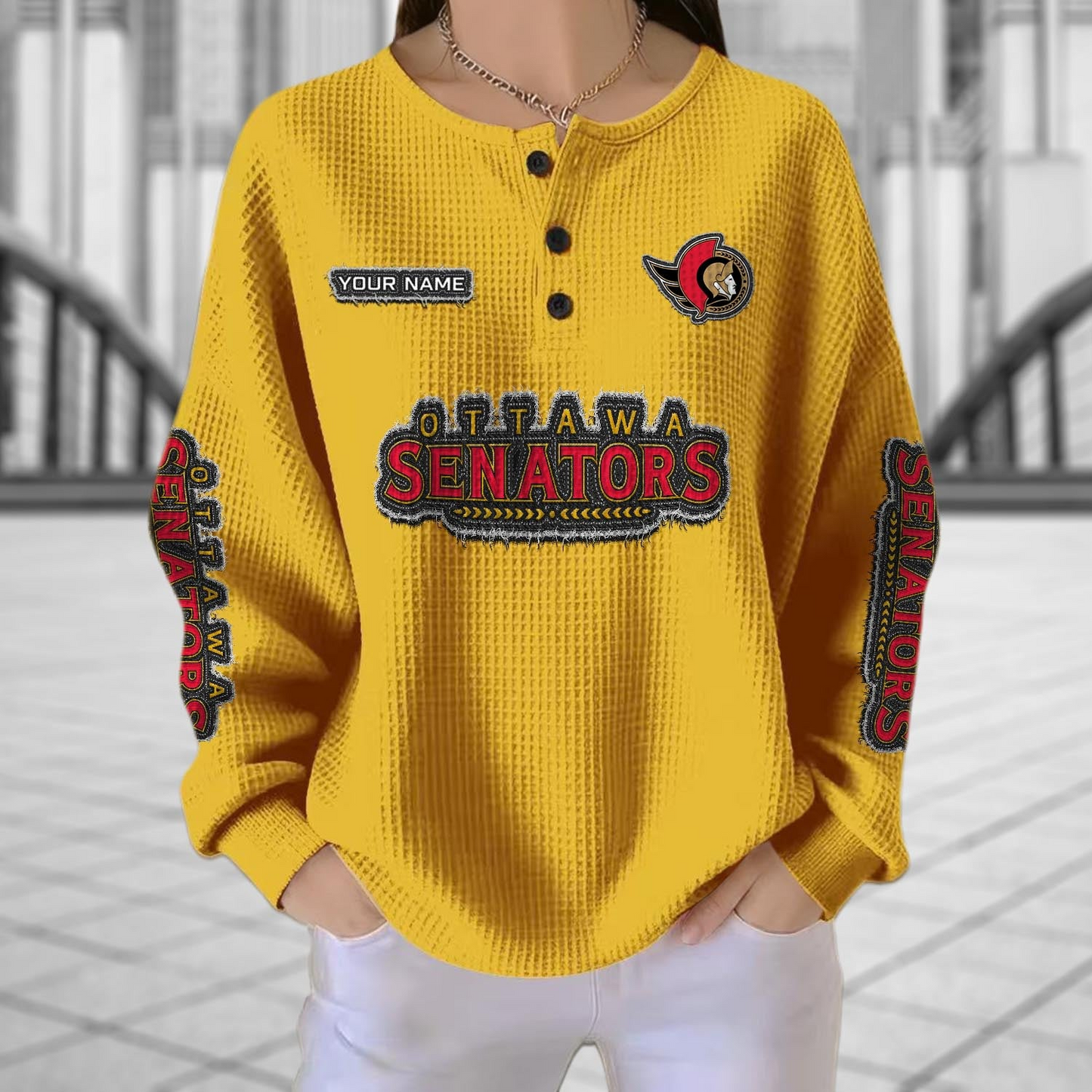 OTT x NHL Personalized Waffle Knit Henley Sweatshirt 2005 DatND DVT