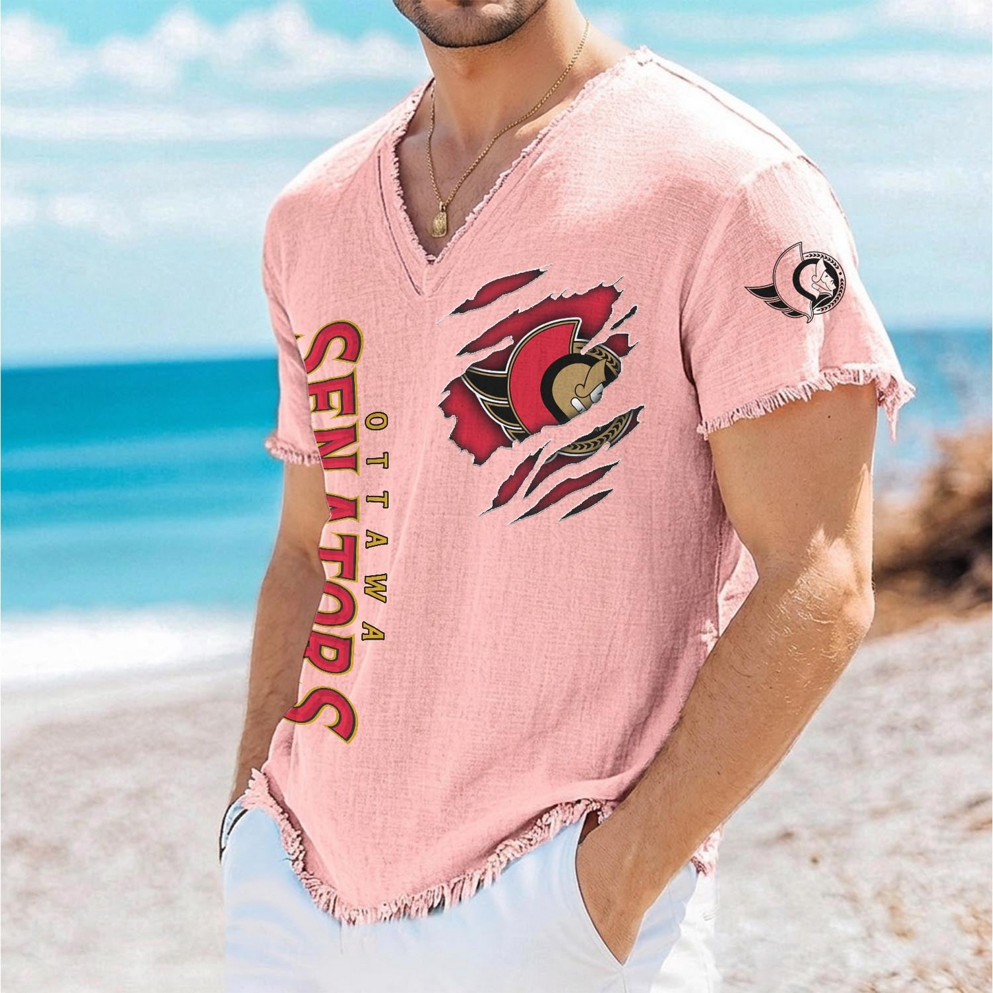 OTT x NHL V-Neck Linen Beach Shirt 1905 DatND DVT