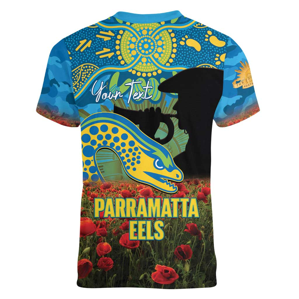 PAR x NRL Rugby ANZAC Day Women V-Neck T-Shirt Last Post Poppy We Will Remember Them DatND DVT