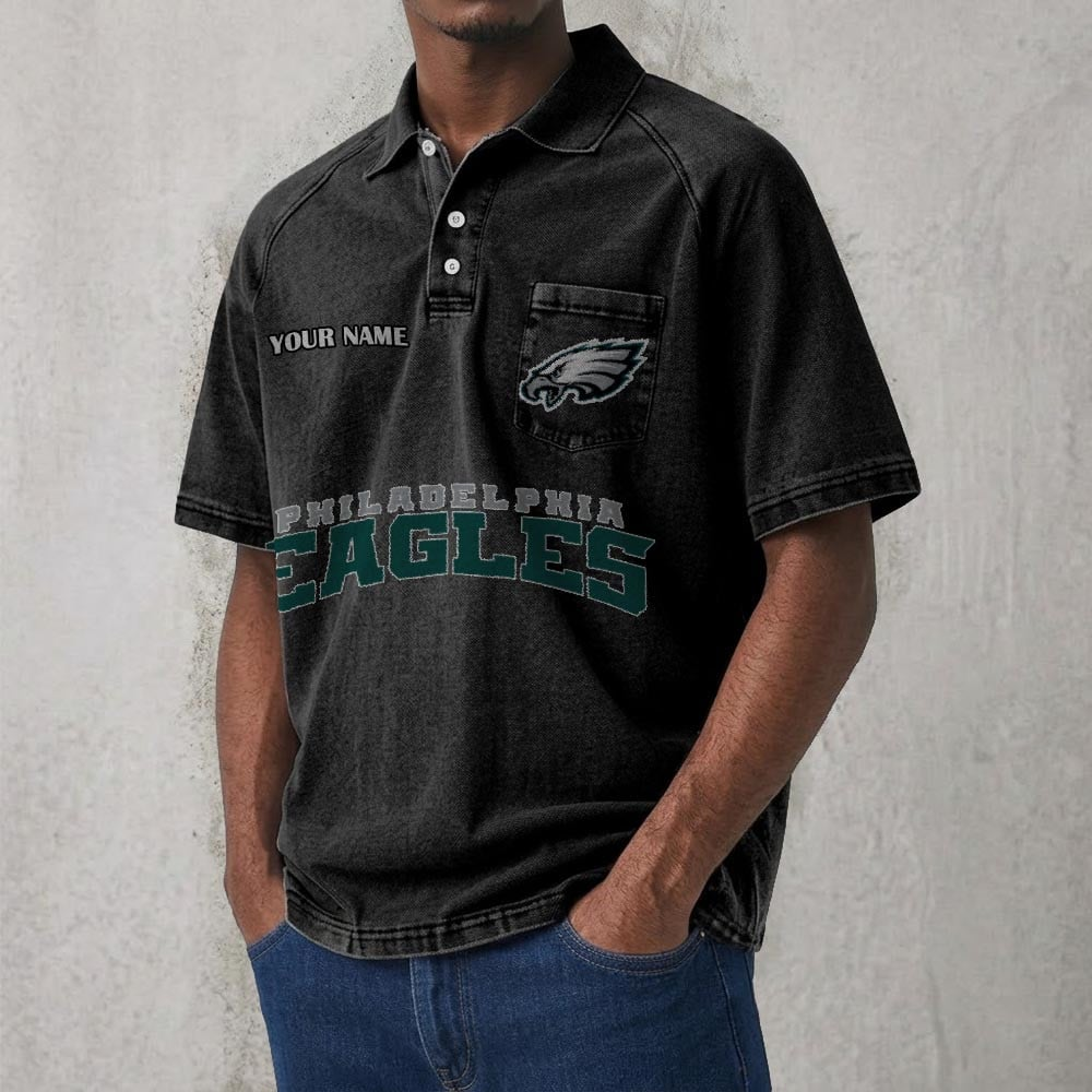 PHI x NFL Men's Distressed Turn-Down Collar Polo DATND TANTD 250526