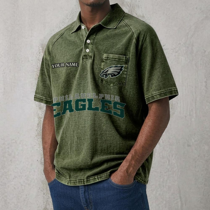 PHI x NFL Men's Distressed Turn-Down Collar Polo DATND TANTD 250526