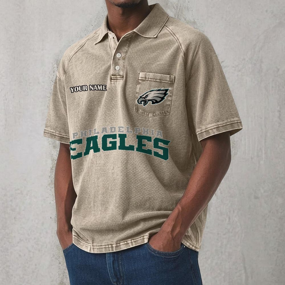 PHI x NFL Men's Distressed Turn-Down Collar Polo DATND TANTD 250526