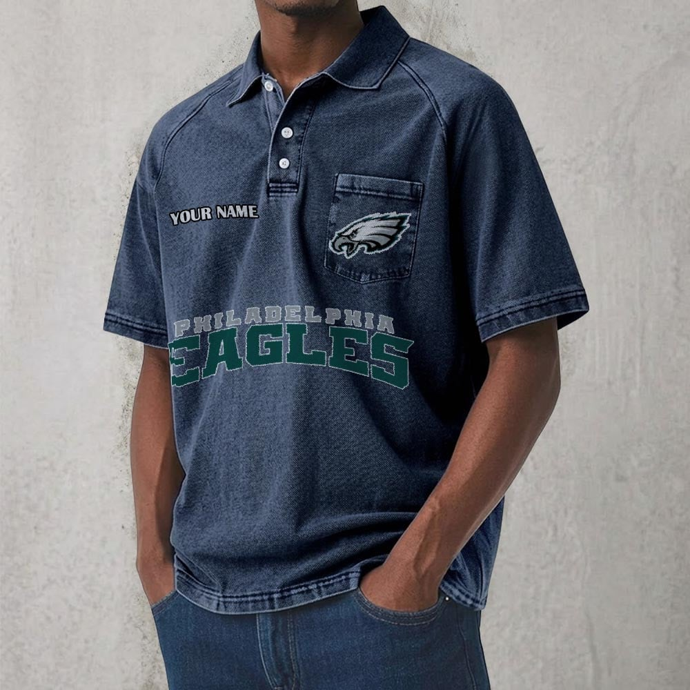 PHI x NFL Men's Distressed Turn-Down Collar Polo DATND TANTD 250526