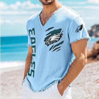 PHI x NFL V-Neck Linen Beach Shirt 1905 DatND DVT