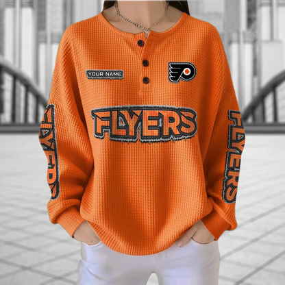 PHI x NHL Personalized Waffle Knit Henley Sweatshirt 2005 DatND DVT