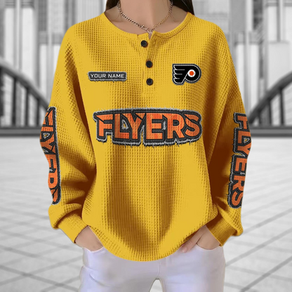 PHI x NHL Personalized Waffle Knit Henley Sweatshirt 2005 DatND DVT