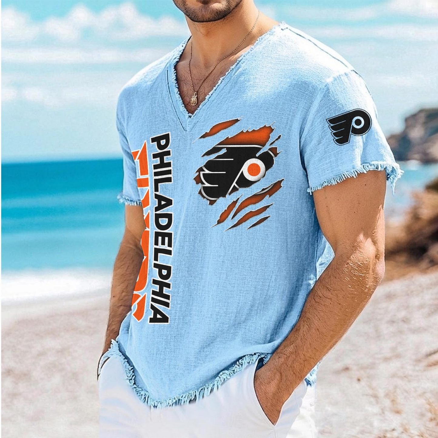 PHI x NHL V-Neck Linen Beach Shirt 1905 DatND DVT