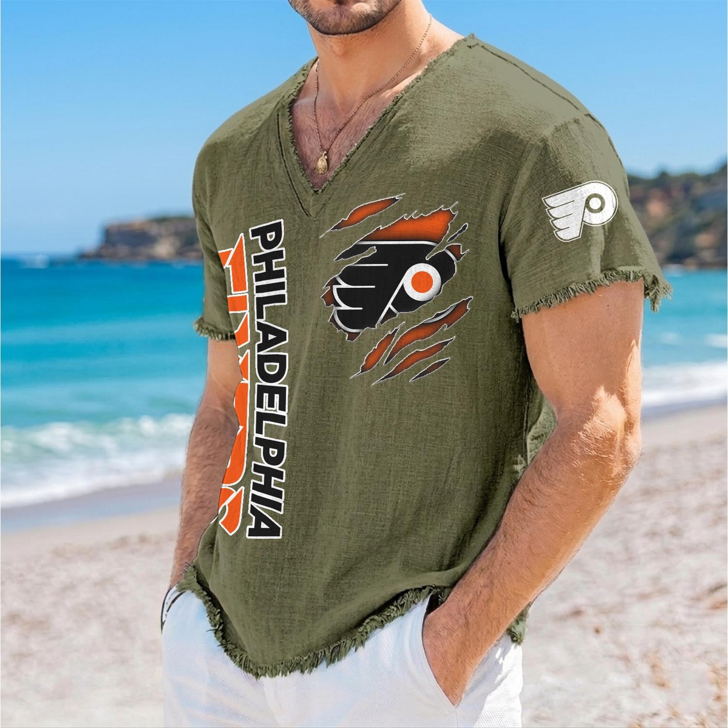 PHI x NHL V-Neck Linen Beach Shirt 1905 DatND DVT
