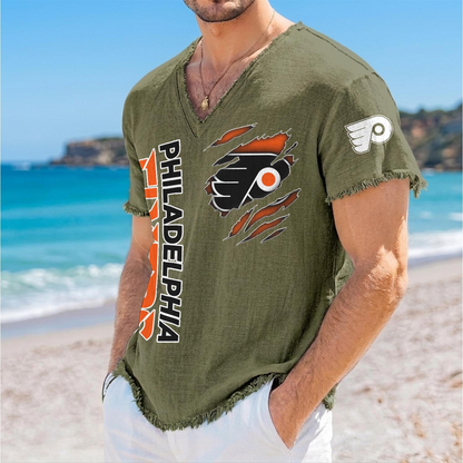 PHI x NHL V-Neck Linen Beach Shirt 1905 DatND DVT