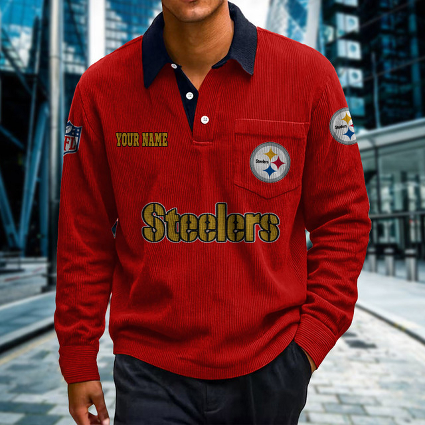 PIT X Premium NFL Corduroy color-blocked long-sleeved shirt NDT NHT