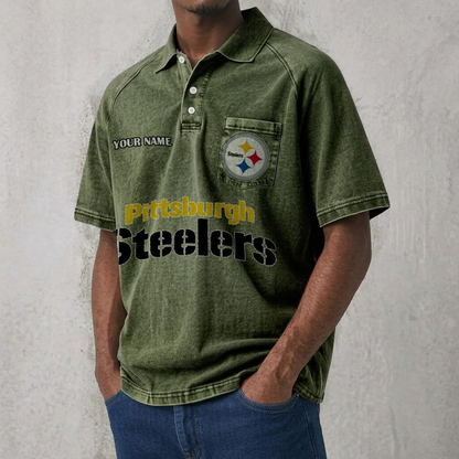 PIT x NFL Men's Distressed Turn-Down Collar Polo DATND TANTD 250526