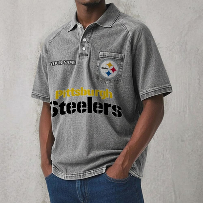 PIT x NFL Men's Distressed Turn-Down Collar Polo DATND TANTD 250526
