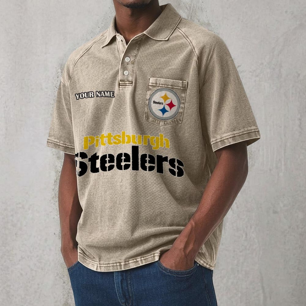 PIT x NFL Men's Distressed Turn-Down Collar Polo DATND TANTD 250526