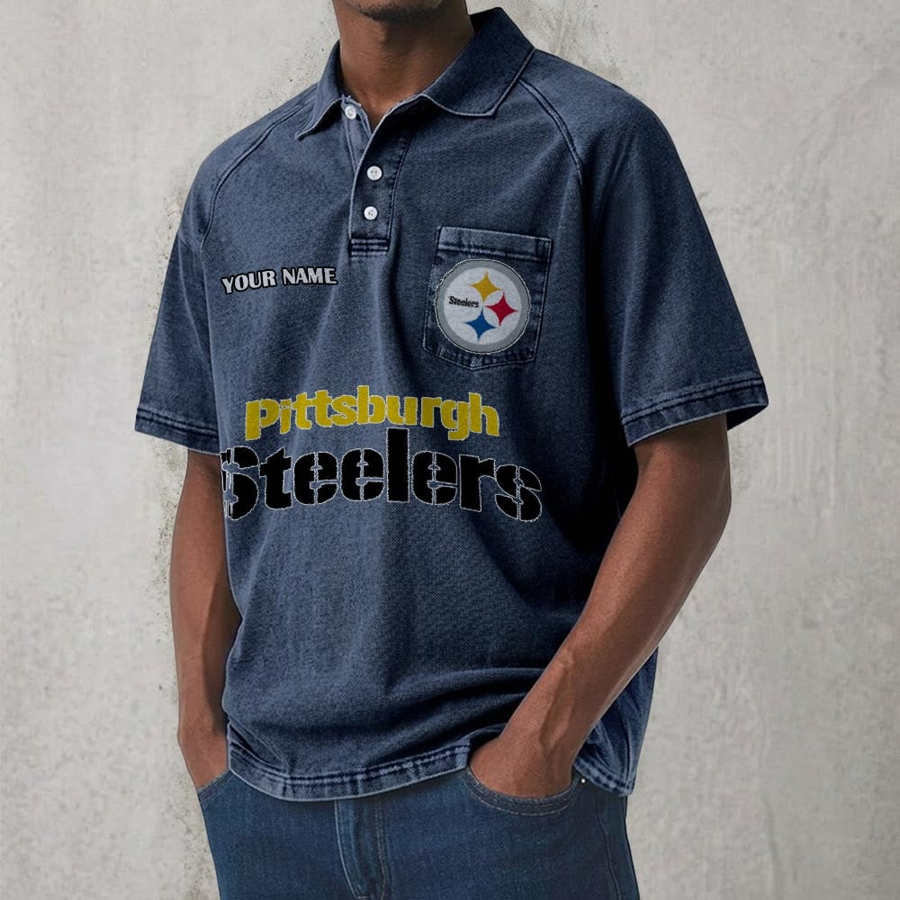 PIT x NFL Men's Distressed Turn-Down Collar Polo DATND TANTD 250526
