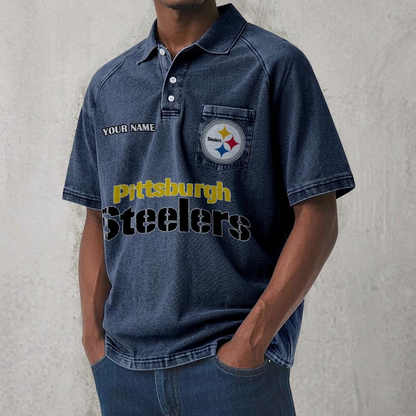 PIT x NFL Men's Distressed Turn-Down Collar Polo DATND TANTD 250526