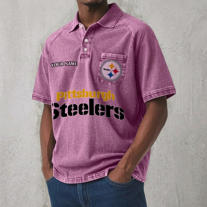 PIT x NFL Men's Distressed Turn-Down Collar Polo DATND TANTD 250526