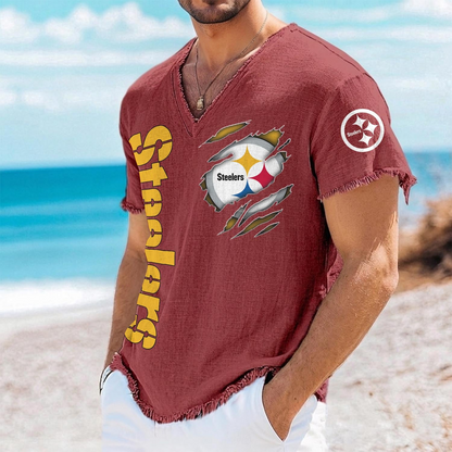 PIT x NFL V-Neck Linen Beach Shirt 1905 DatND DVT