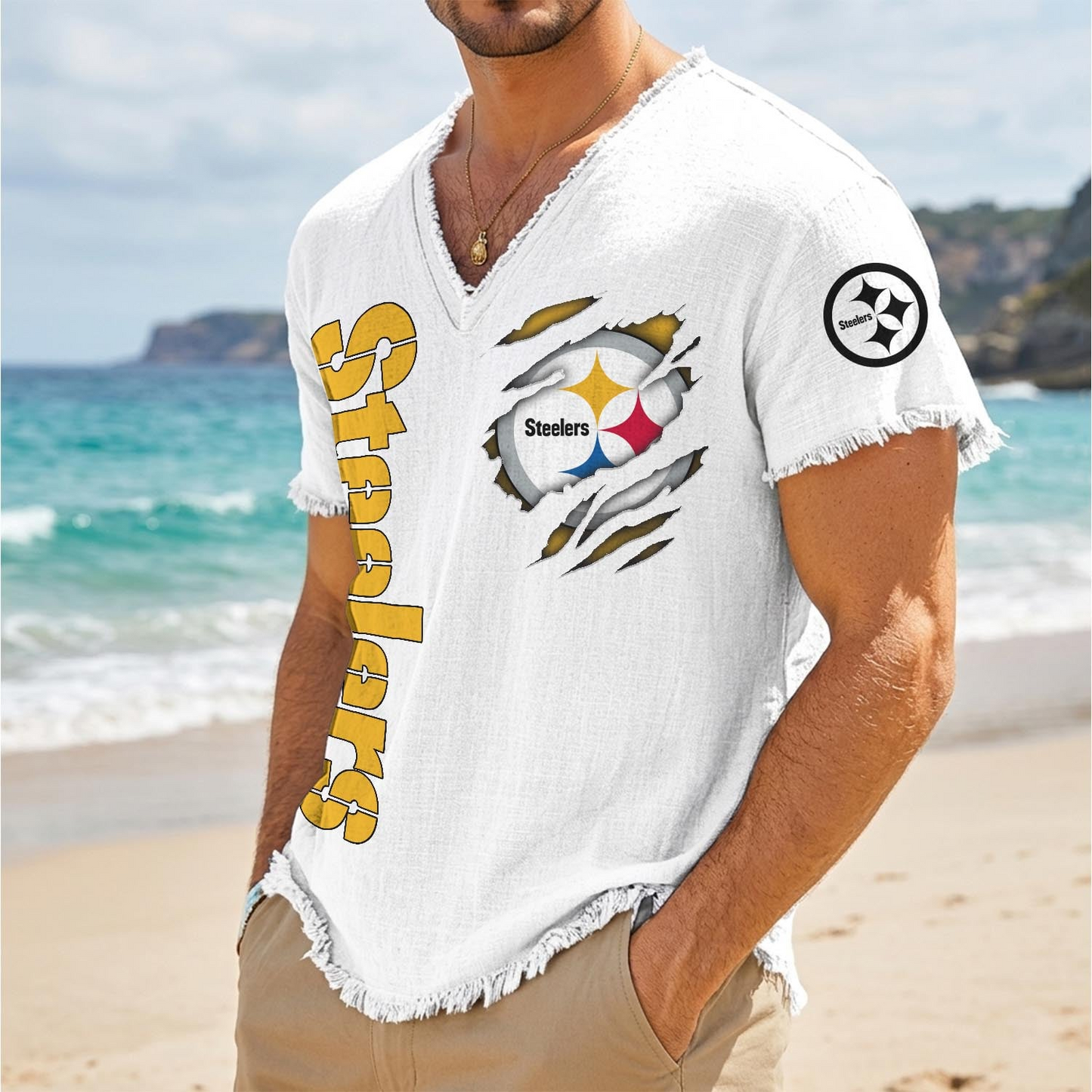 PIT x NFL V-Neck Linen Beach Shirt 1905 DatND DVT