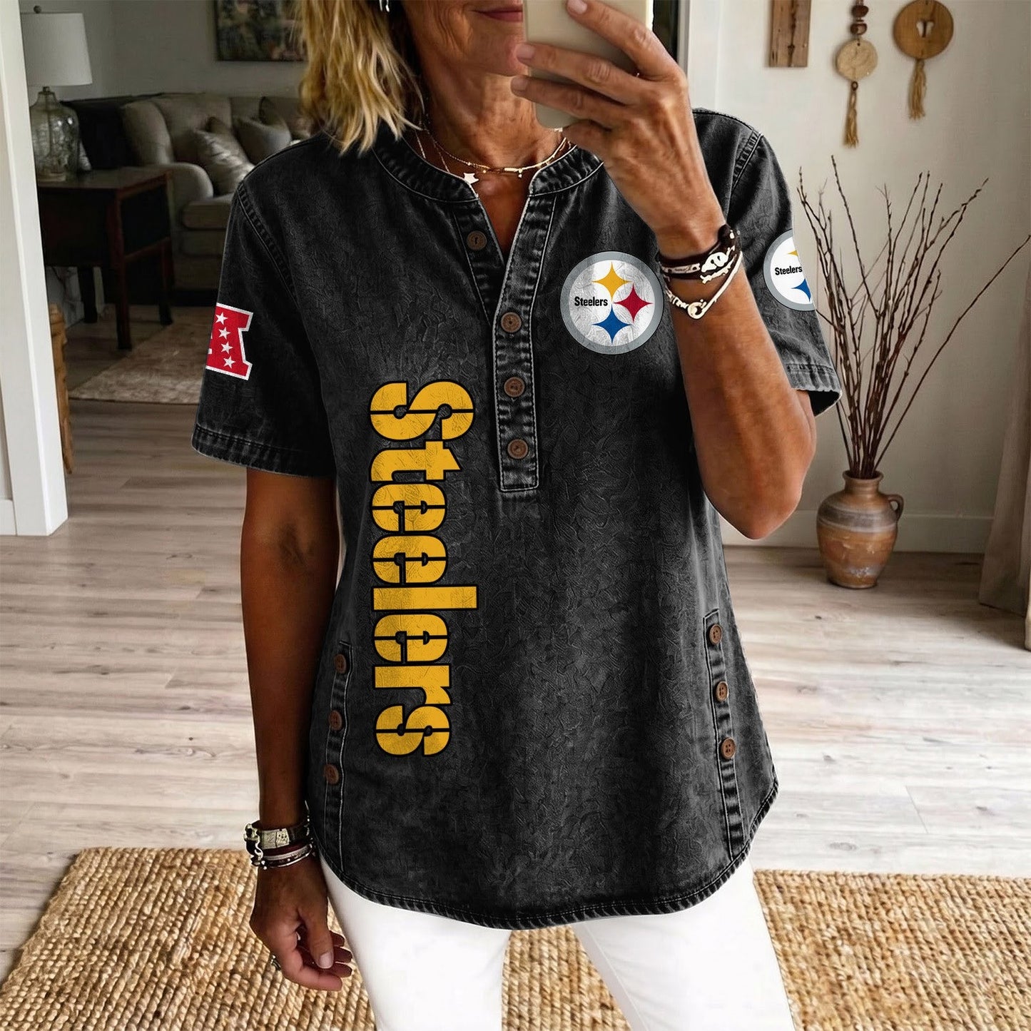 PIT x NFL Womenƒ??s Denim Casual Tops DATND LBN 190526