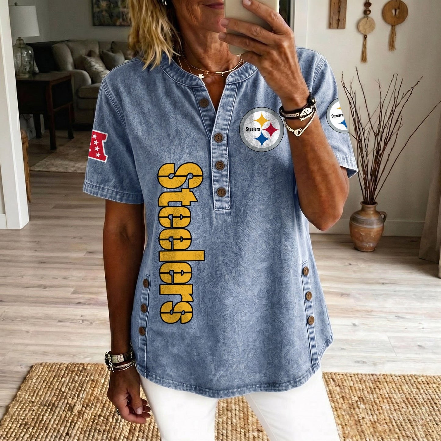 PIT x NFL Womenƒ??s Denim Casual Tops DATND LBN 190526