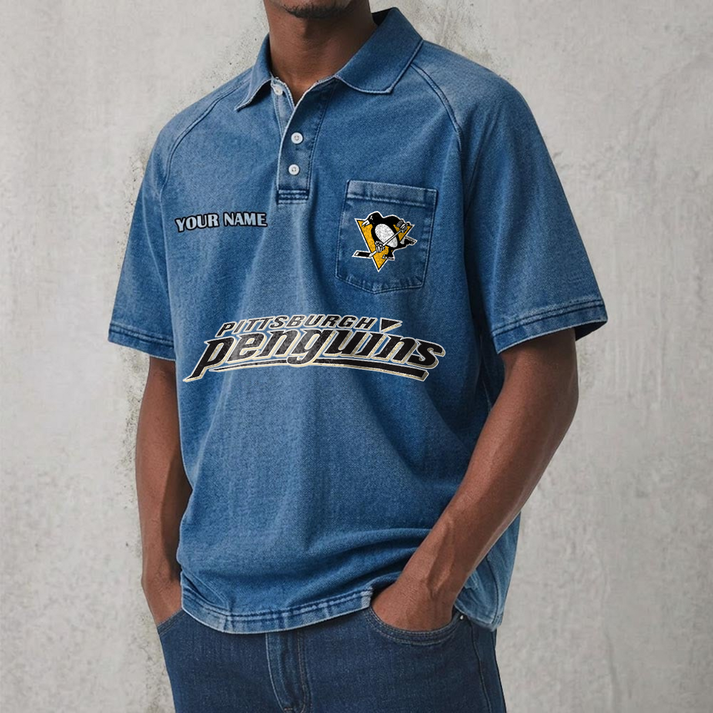 PIT x NHL Men's Distressed Turn-Down Collar Polo DATND TANTD 250526