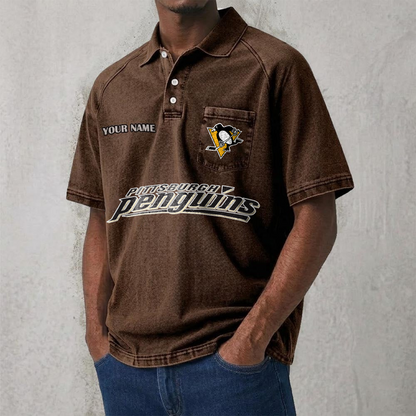 PIT x NHL Men's Distressed Turn-Down Collar Polo DATND TANTD 250526