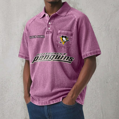 PIT x NHL Men's Distressed Turn-Down Collar Polo DATND TANTD 250526