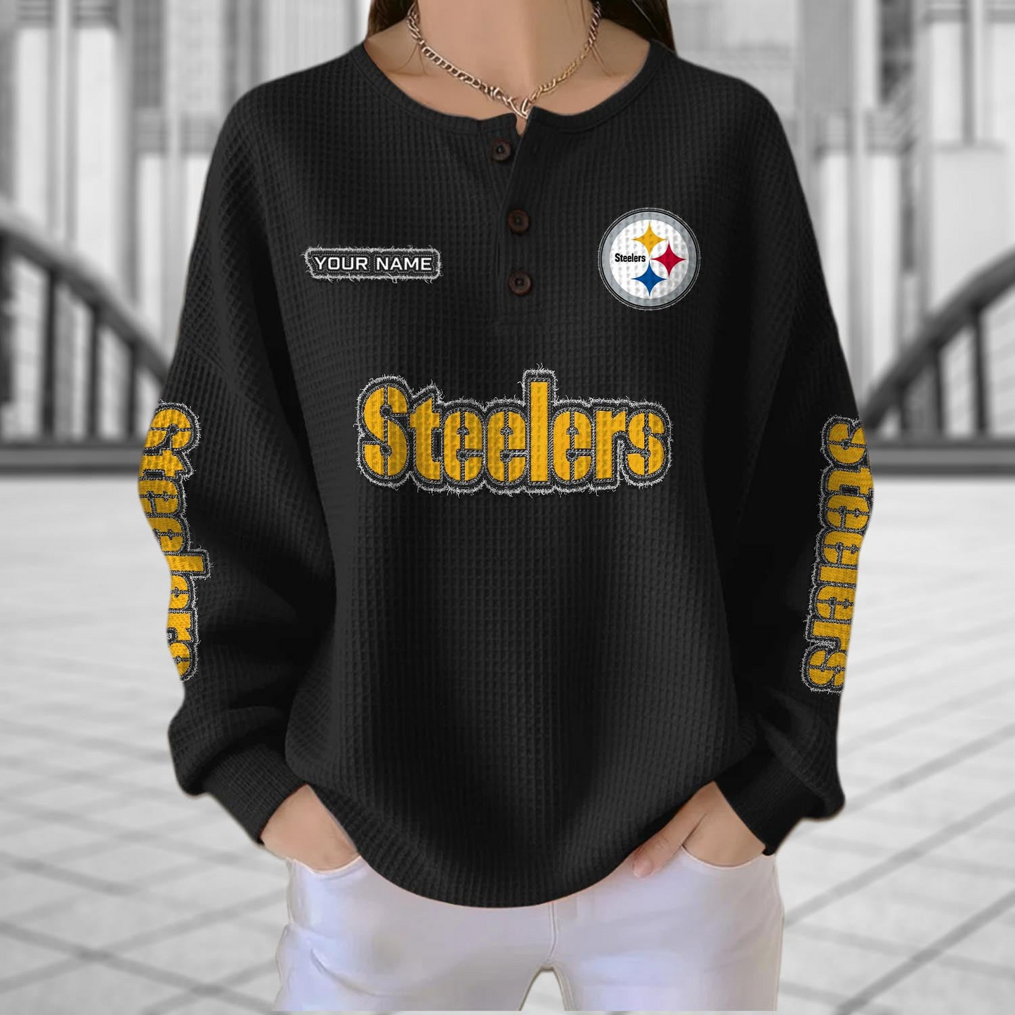 PIT x NFL Personalized Waffle Knit Henley Sweatshirt 2005 DatND DVT