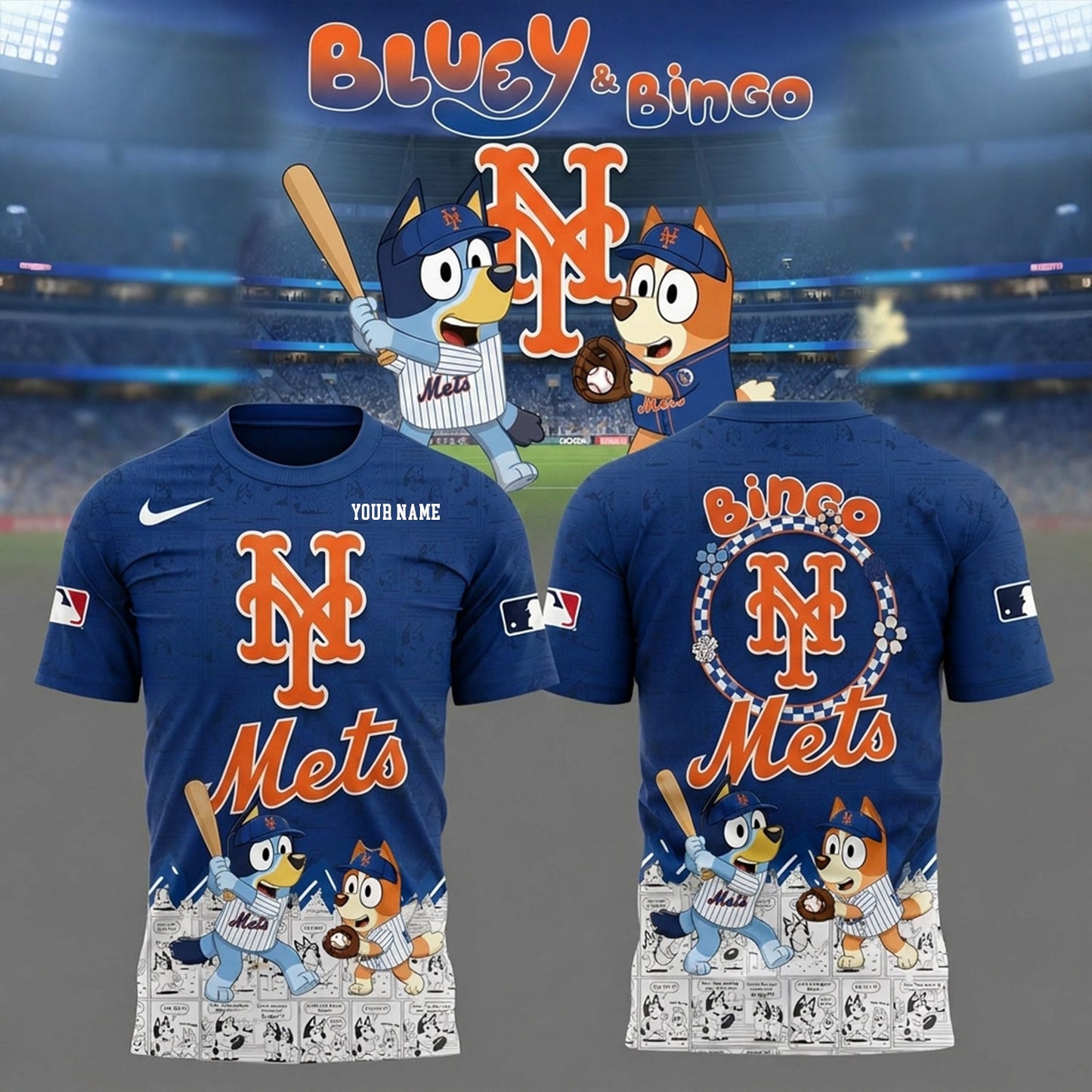 PREMIUM MLB X NYM Bluey & Bingo Comic Shirt NDT NHM 260526