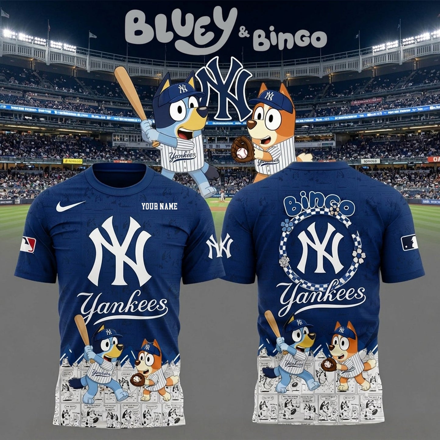PREMIUM MLB X NYY Bluey & Bingo Comic Shirt NDT NHM 260526
