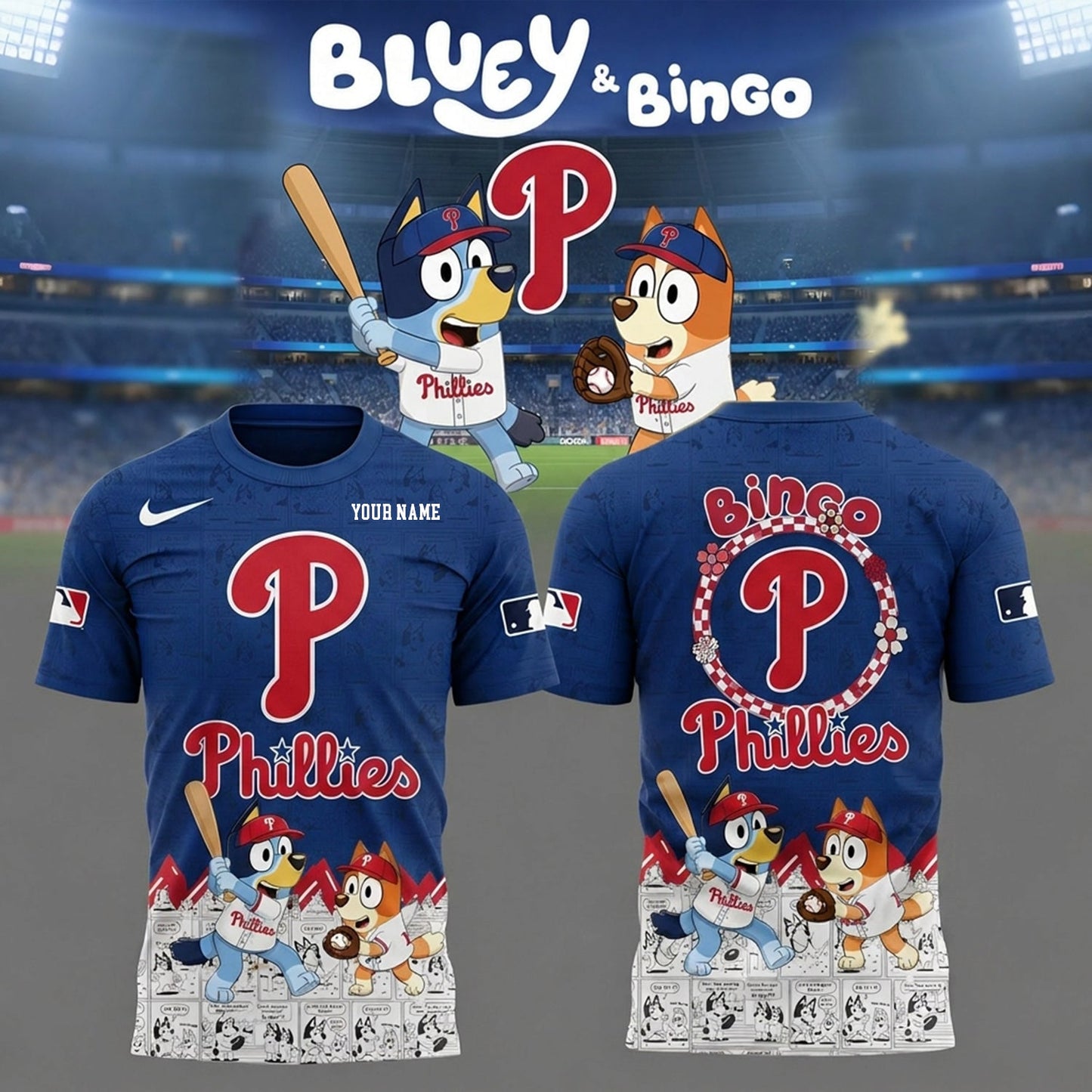 PREMIUM MLB X PHI Bluey & Bingo Comic Shirt NDT NHM 260526