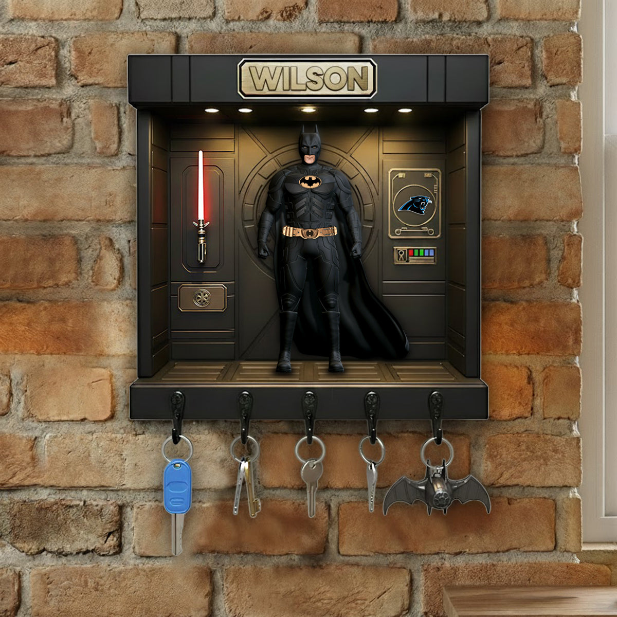 PREMIUM NFL CAR X BATMAN Wood Key Hanger - Personalized Gifts For Cosmic Lovers NDT NHM